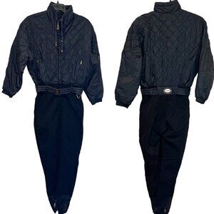 Skiing Passport Innsbruck One Piece Vtg Black Womens Ski Snow Suit Size 14 Large
